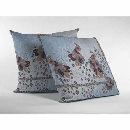 PALACEDESIGNS 16 in. Boho Bird Indoor & Outdoor Zippered Throw Pillow Brown & Blue PA3668319